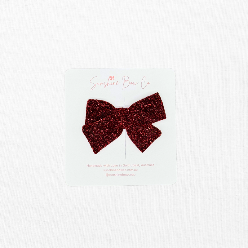 glitter christmas deep red bow for girls.