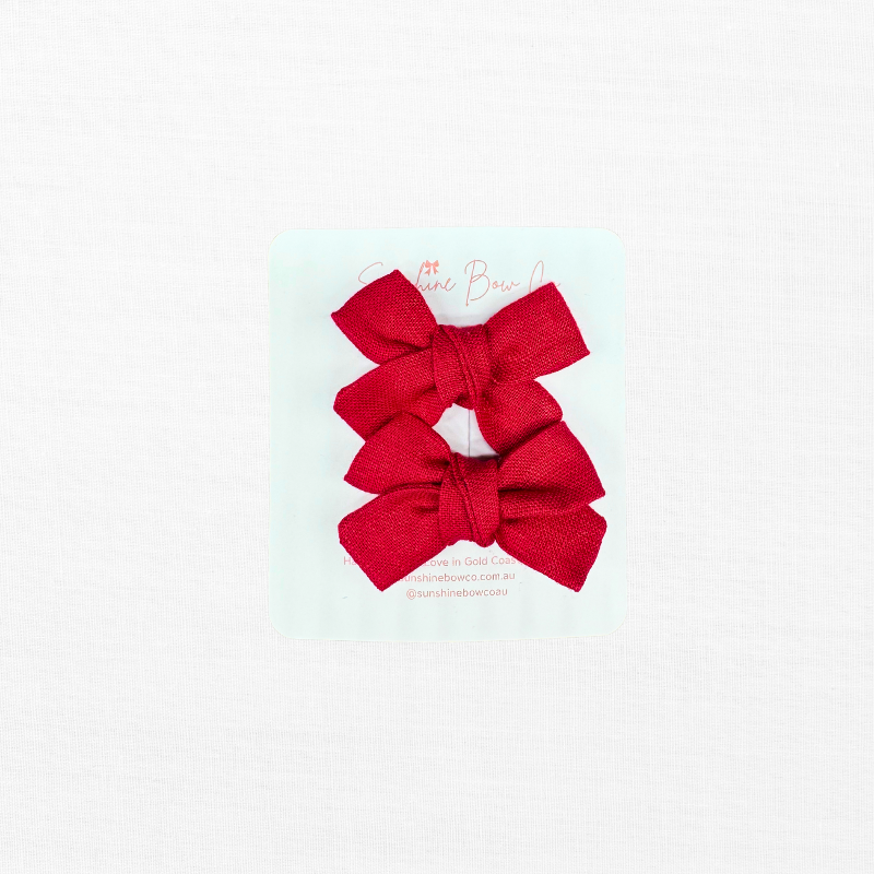 red linen chrismas pigtail bows for girls.