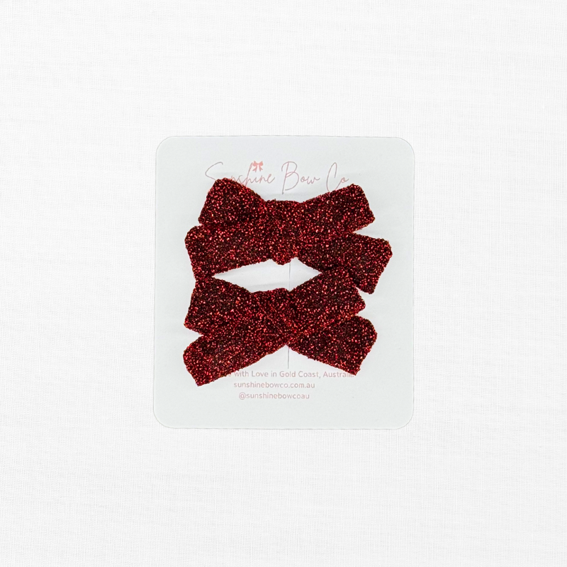 red glitter christmas pigtail bows for girls.