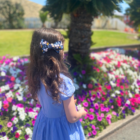 Navy Bloom Hair Bow